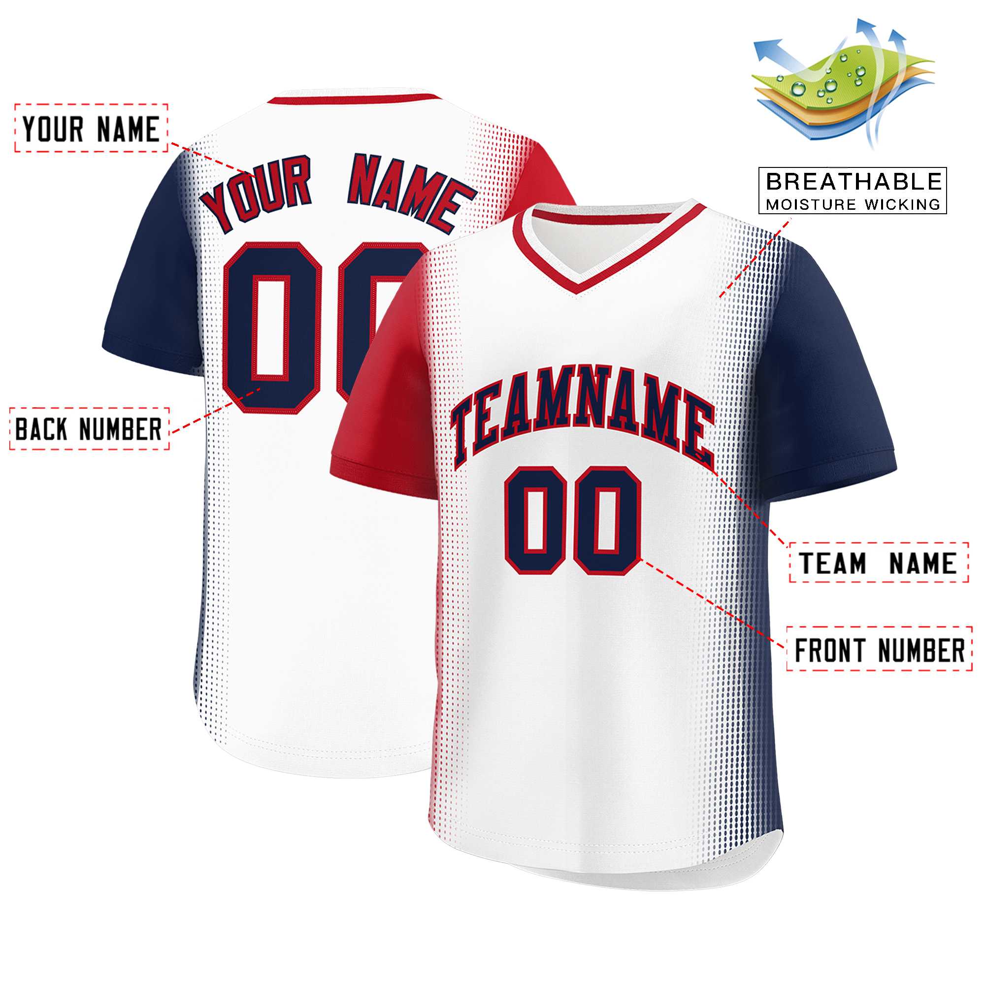 Custom White Red-Navy Personalized Raglan Sleeves Authentic Baseball Jersey