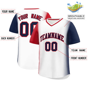 Custom White Red-Navy Personalized Raglan Sleeves Authentic Baseball Jersey