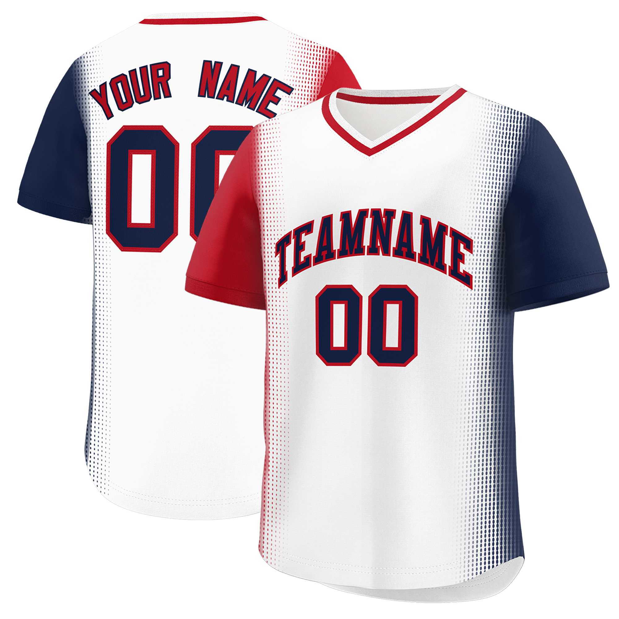 Custom White Red-Navy Personalized Raglan Sleeves Authentic Baseball Jersey