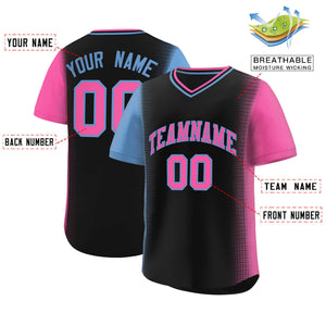 Custom Black Light Blue-Pink Personalized Raglan Sleeves Authentic Baseball Jersey