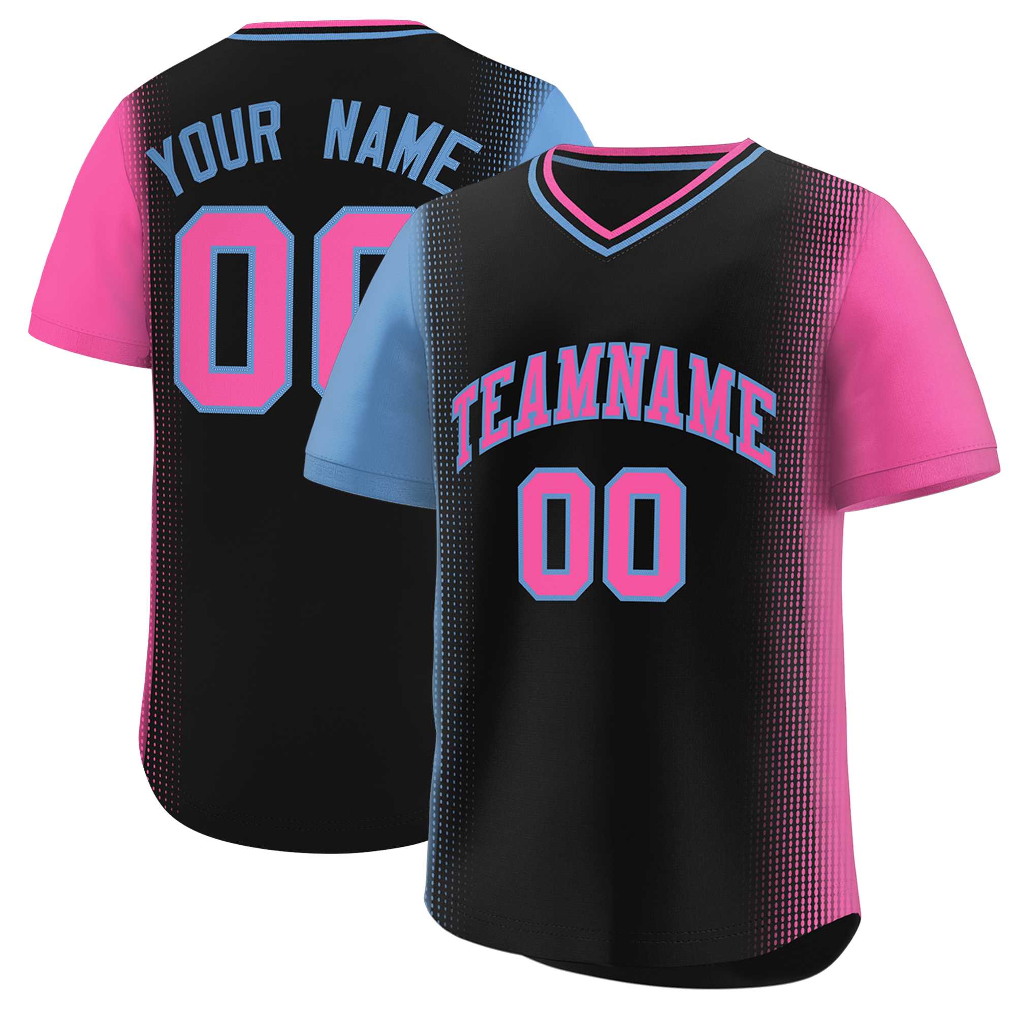 Custom Black Light Blue-Pink Personalized Raglan Sleeves Authentic Baseball Jersey