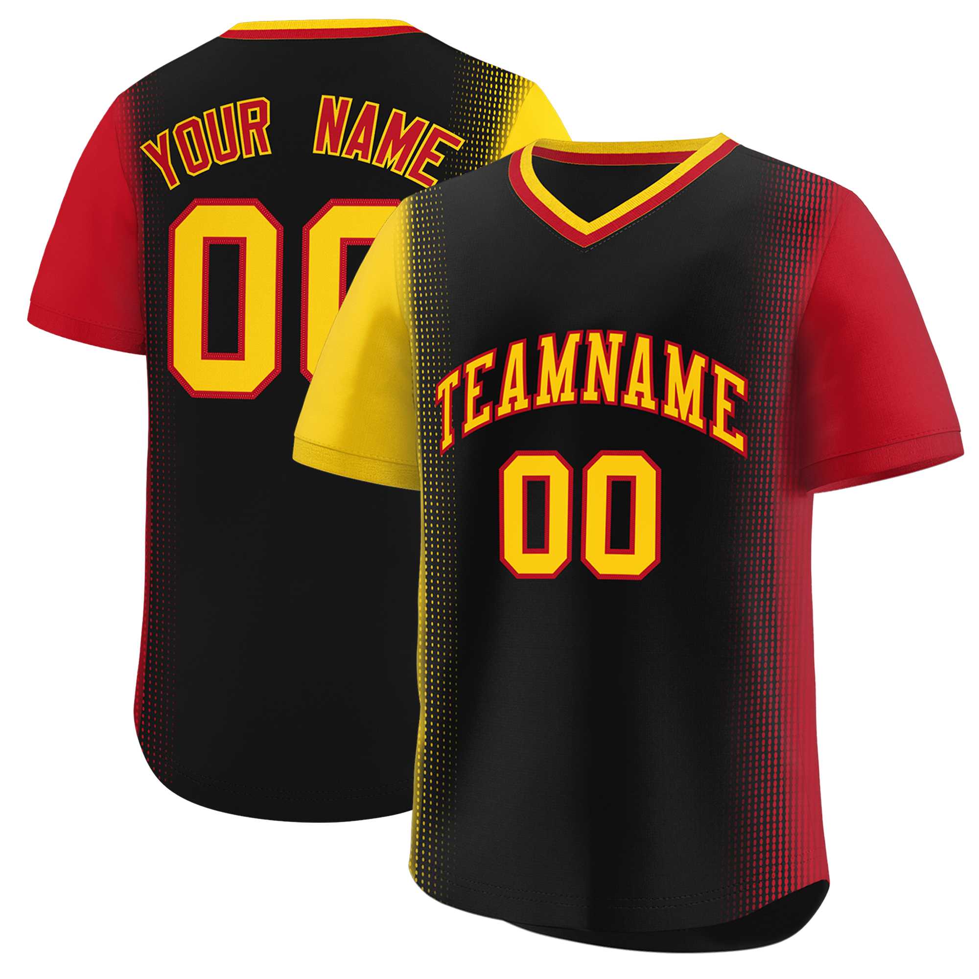 Custom Black Gold-Red Personalized Raglan Sleeves Authentic Baseball Jersey