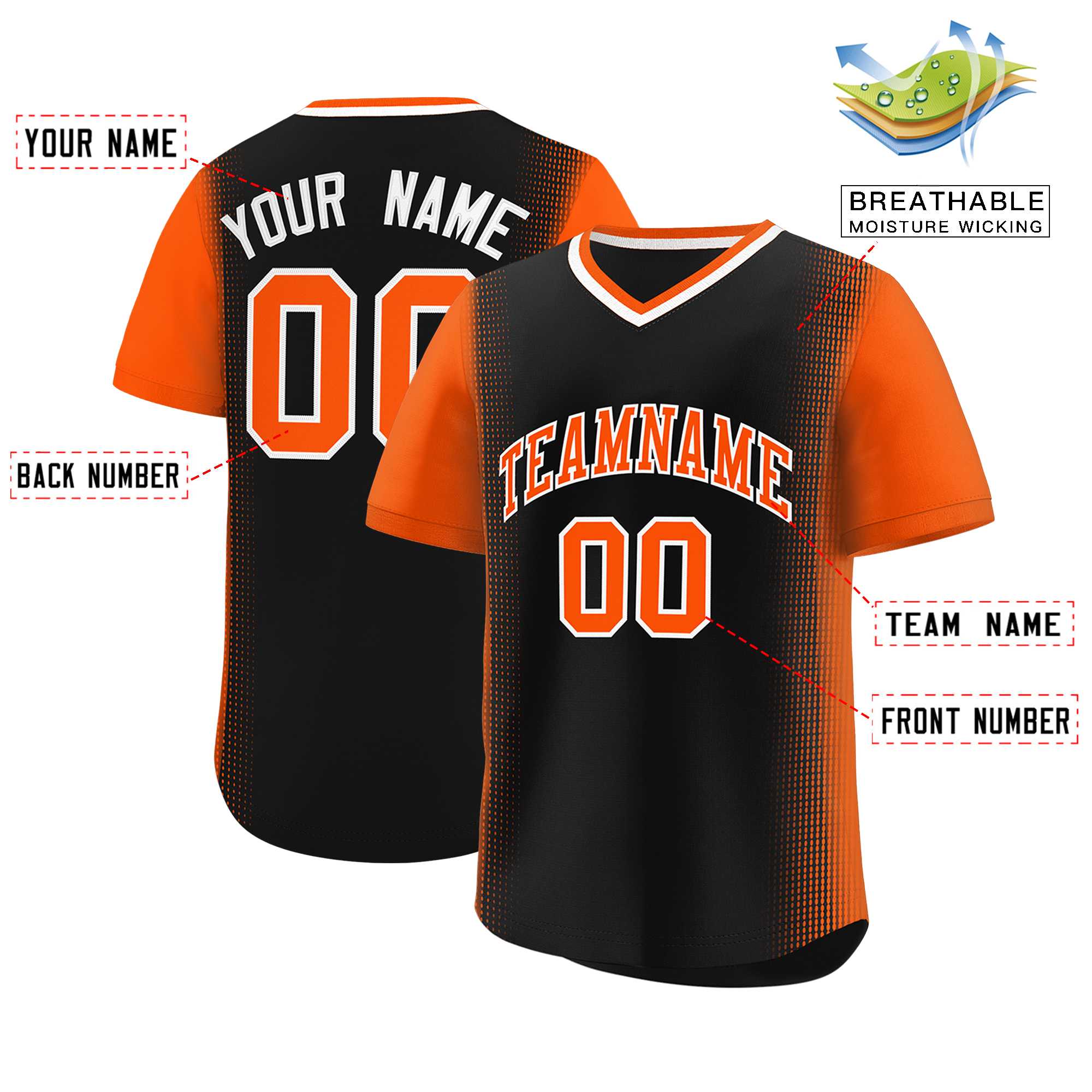 Custom Black Orange Personalized Raglan Sleeves Authentic Baseball Jersey