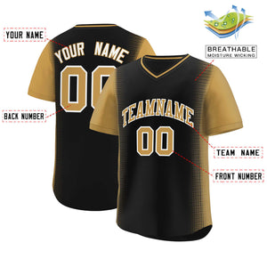 Custom Black Old Gold Personalized Raglan Sleeves Authentic Baseball Jersey