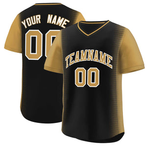 Custom Black Old Gold Personalized Raglan Sleeves Authentic Baseball Jersey