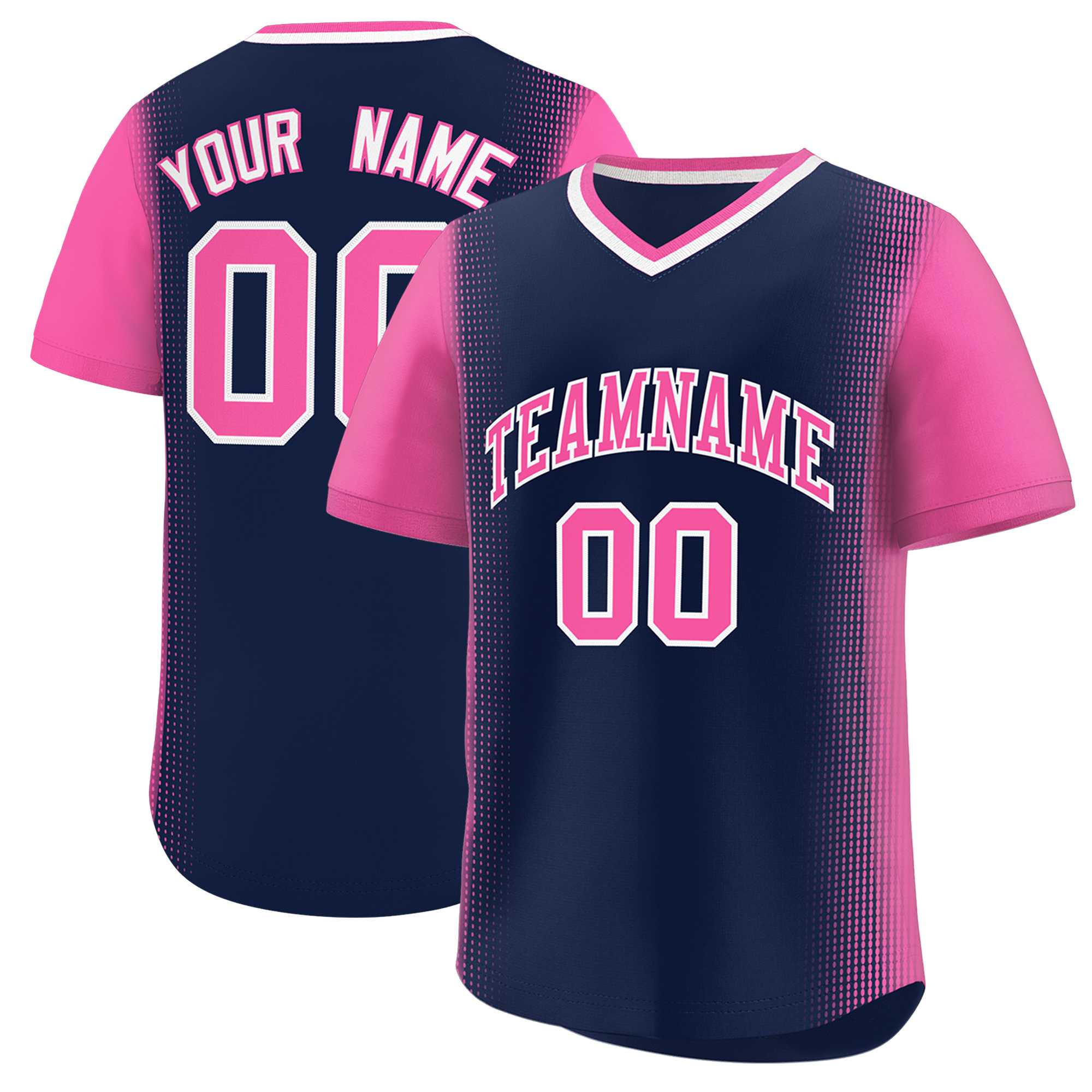 Custom Navy Pink Personalized Raglan Sleeves Authentic Baseball Jersey