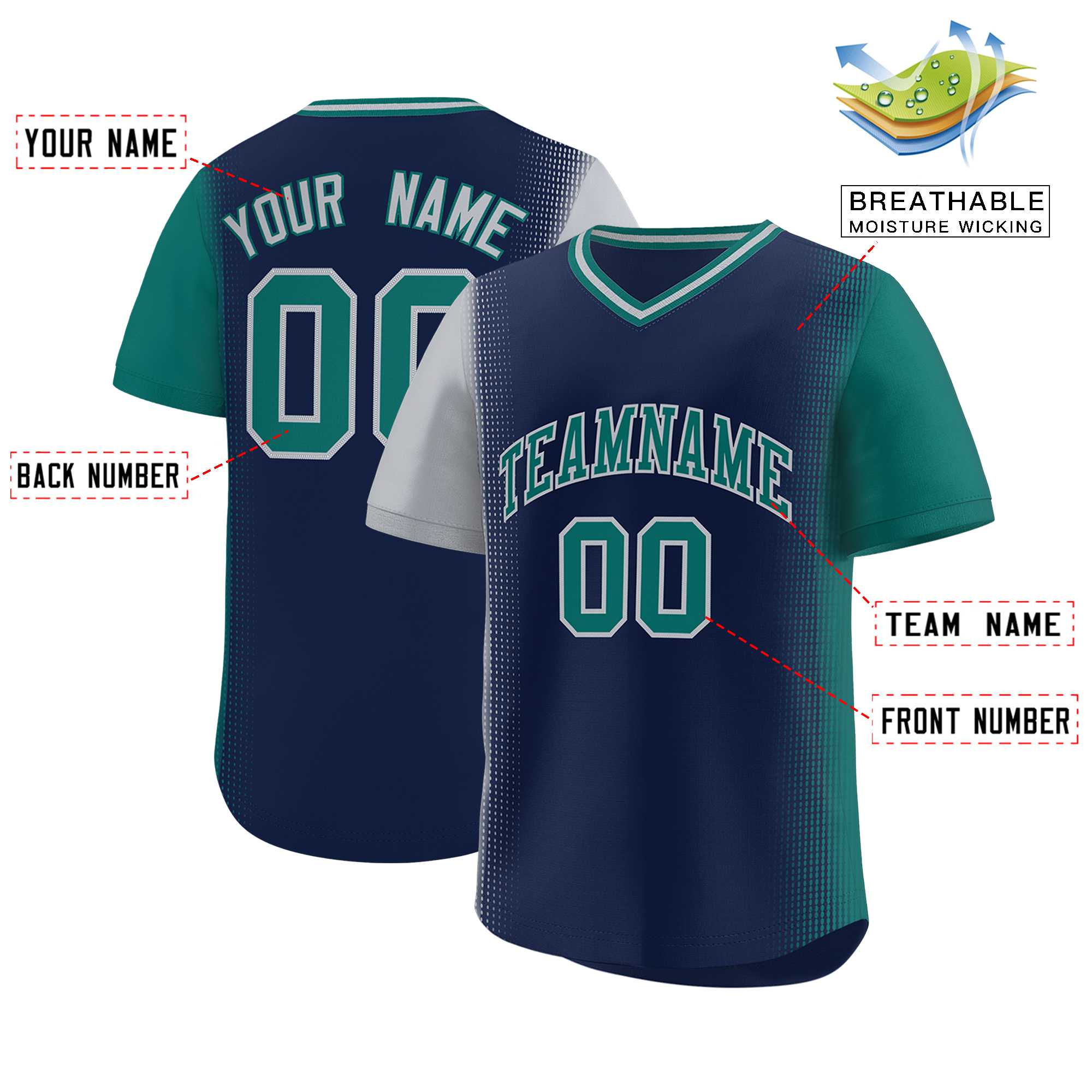 Custom Navy Gray-Aqua Personalized Raglan Sleeves Authentic Baseball Jersey