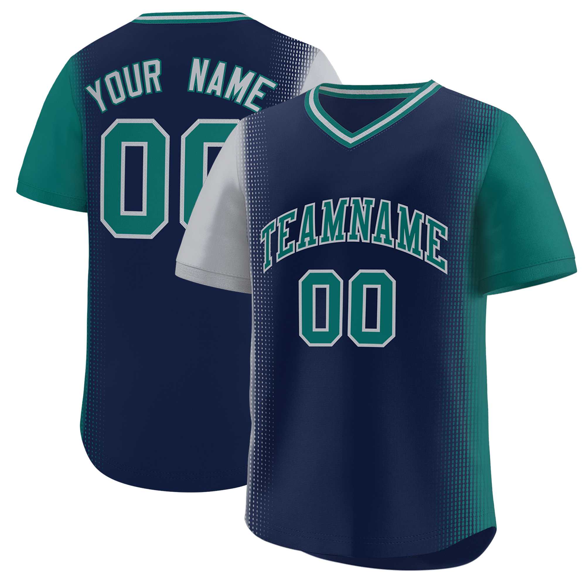 Custom Navy Gray-Aqua Personalized Raglan Sleeves Authentic Baseball Jersey