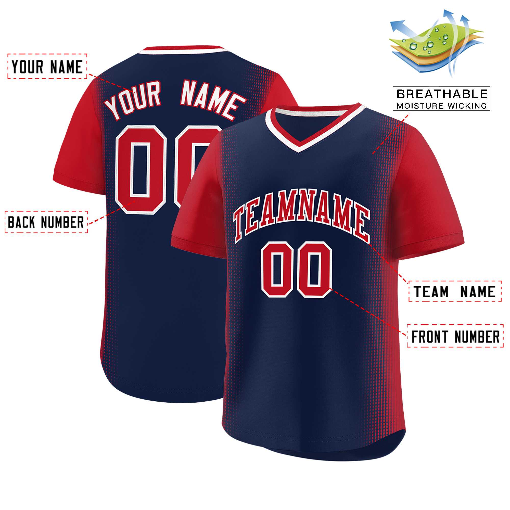 Custom Navy Red Personalized Raglan Sleeves Authentic Baseball Jersey