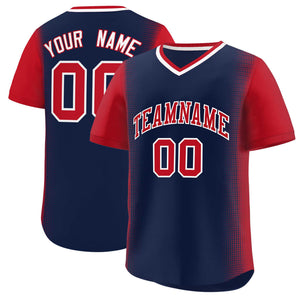 Custom Navy Red Personalized Raglan Sleeves Authentic Baseball Jersey