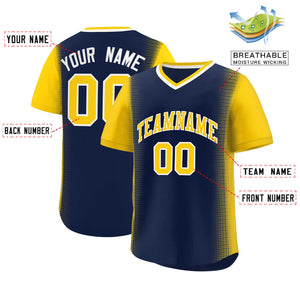 Custom Navy Gold Personalized Raglan Sleeves Authentic Baseball Jersey