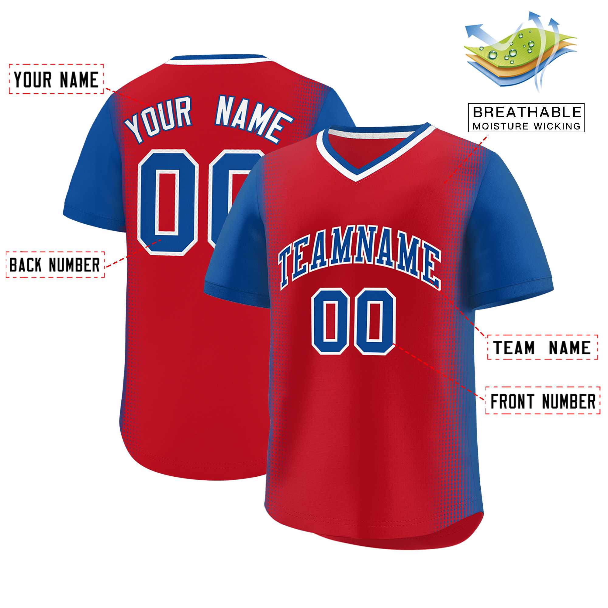 Custom Red Royal Personalized Raglan Sleeves Authentic Baseball Jersey