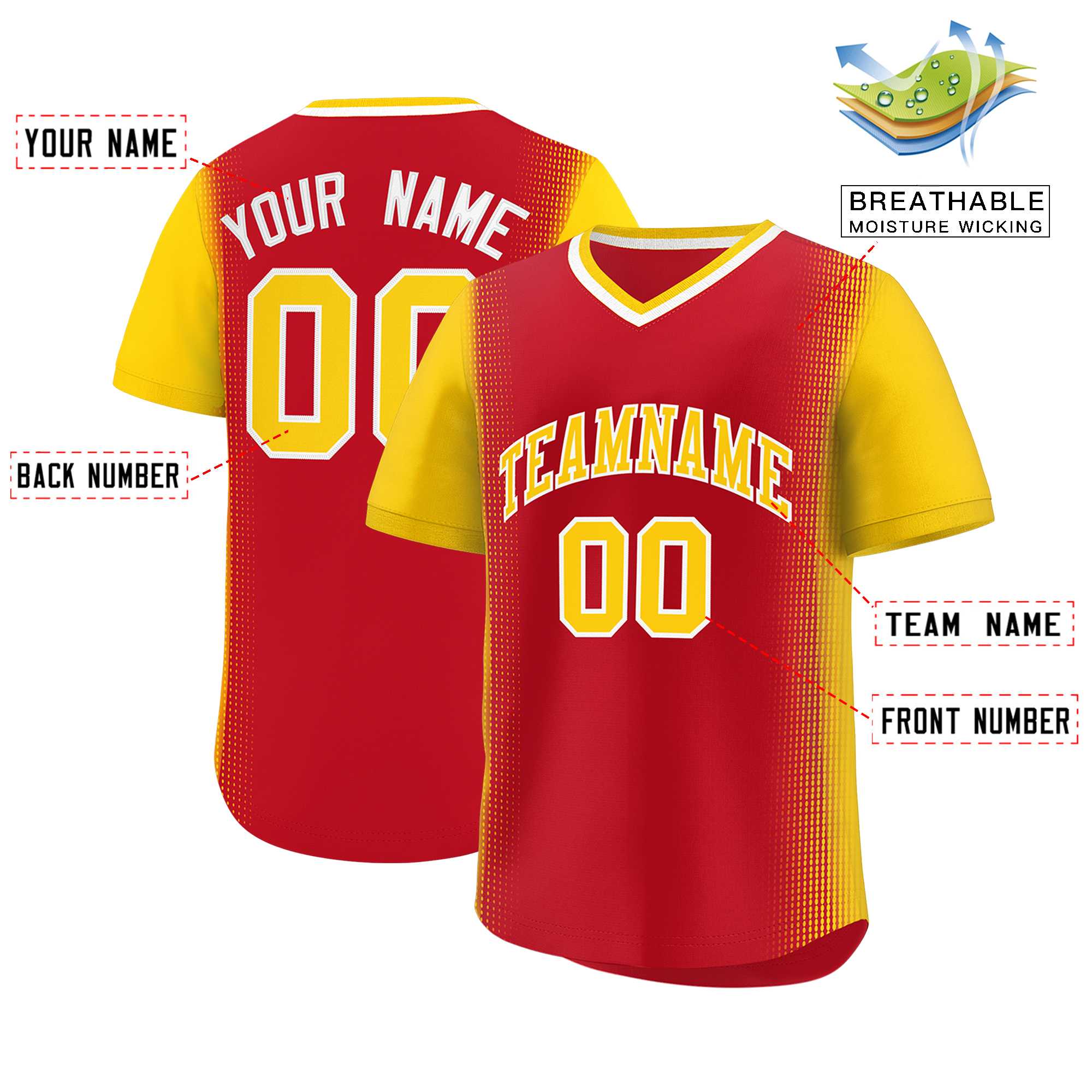 Custom Red Gold Personalized Raglan Sleeves Authentic Baseball Jersey