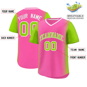 Custom Pink Neon Green Personalized Raglan Sleeves Authentic Baseball Jersey