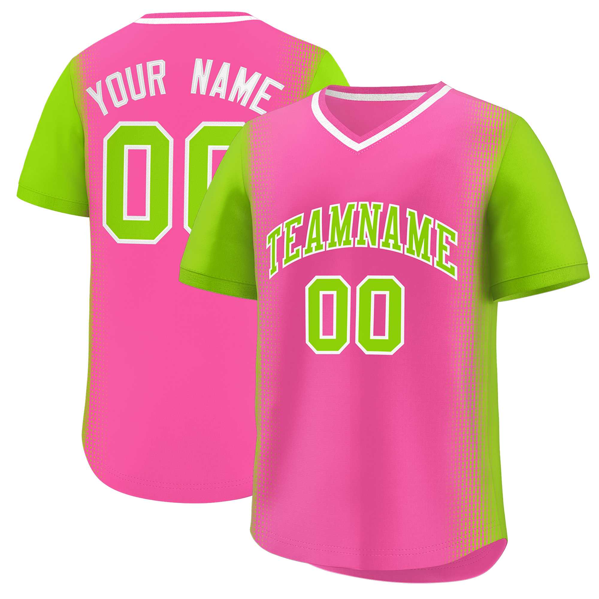 Custom Pink Neon Green Personalized Raglan Sleeves Authentic Baseball Jersey