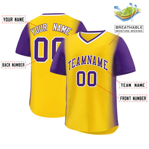 Custom Gold Purple Personalized Raglan Sleeves Authentic Baseball Jersey