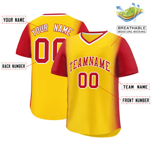 Custom Gold Red Personalized Raglan Sleeves Authentic Baseball Jersey