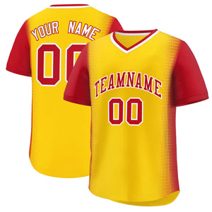 Custom Gold Red Personalized Raglan Sleeves Authentic Baseball Jersey