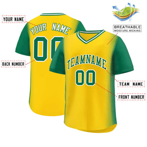 Custom Gold Kelly Green Personalized Raglan Sleeves Authentic Baseball Jersey