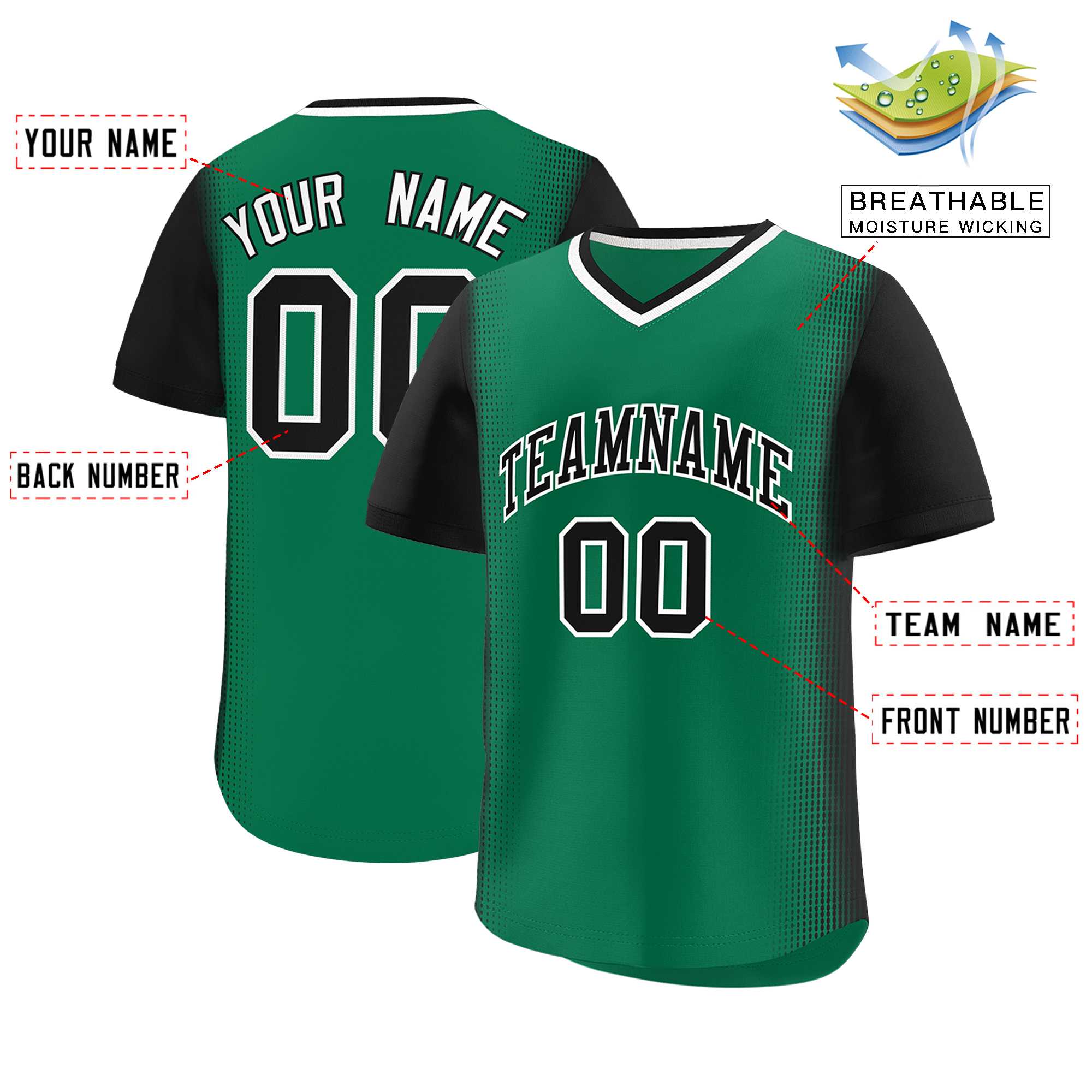 Custom Kelly Green Black Personalized Raglan Sleeves Authentic Baseball Jersey