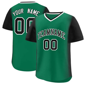 Custom Kelly Green Black Personalized Raglan Sleeves Authentic Baseball Jersey