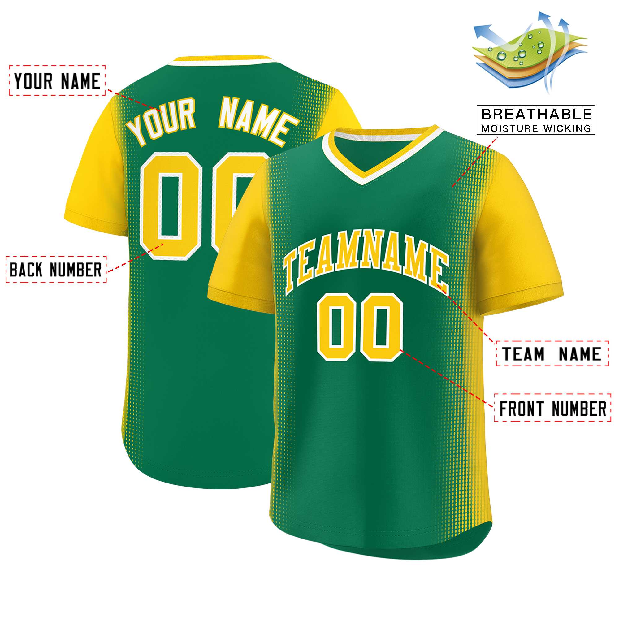 Custom Kelly Green Gold Personalized Raglan Sleeves Authentic Baseball Jersey