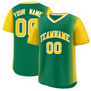 Custom Kelly Green Gold Personalized Raglan Sleeves Authentic Baseball Jersey