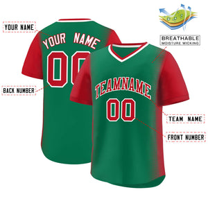 Custom Kelly Green Red Personalized Raglan Sleeves Authentic Baseball Jersey