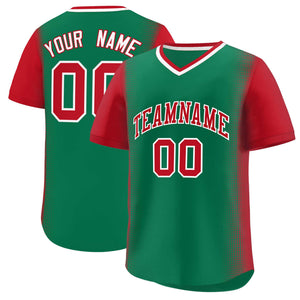 Custom Kelly Green Red Personalized Raglan Sleeves Authentic Baseball Jersey