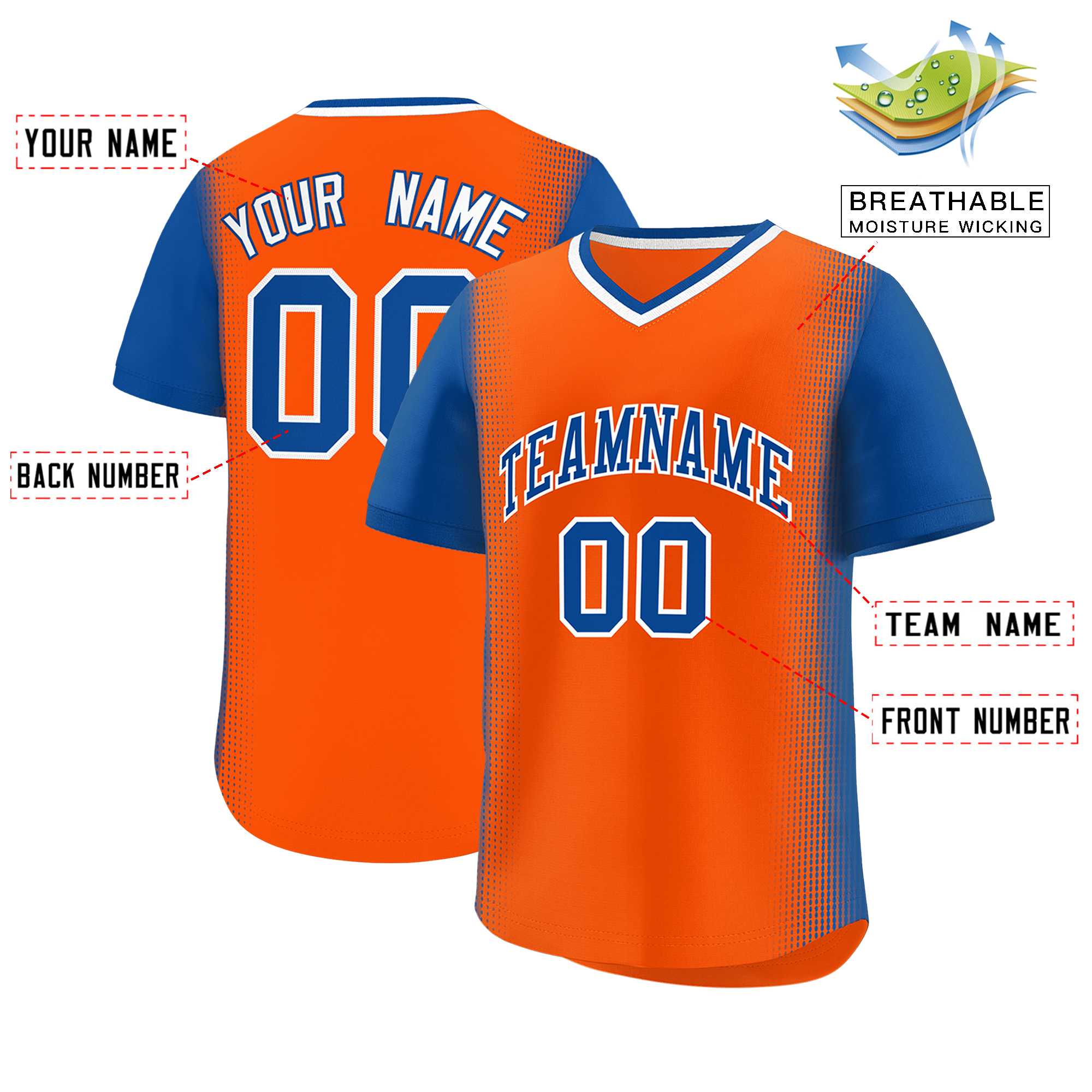 Custom Orange Royal Personalized Raglan Sleeves Authentic Baseball Jersey