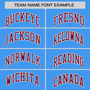 Custom Powder Blue Crimson Personalized Raglan Sleeves Authentic Baseball Jersey