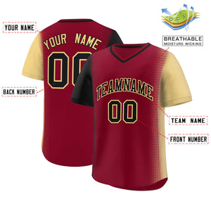 Custom Crimson Black-Khaki Personalized Raglan Sleeves Authentic Baseball Jersey