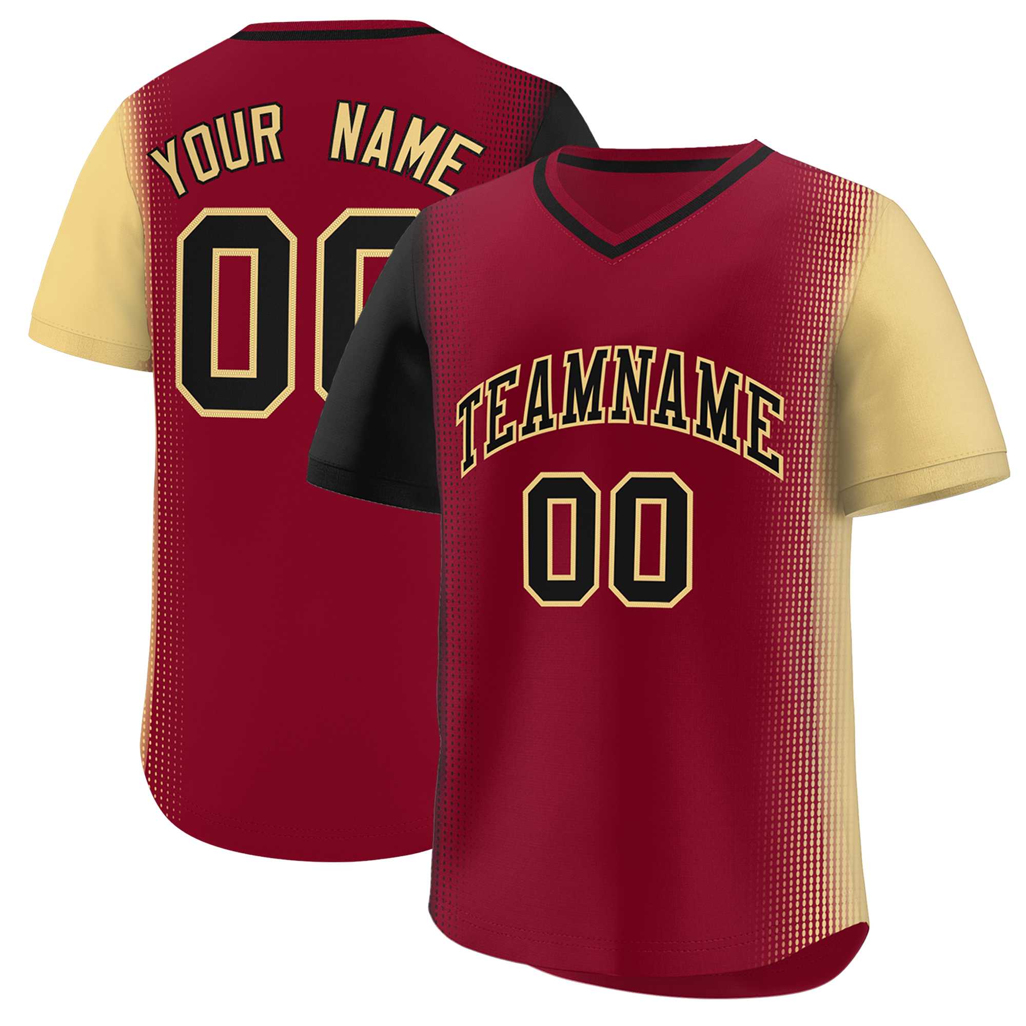 Custom Crimson Black-Khaki Personalized Raglan Sleeves Authentic Baseball Jersey