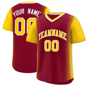 Custom Crimson Gold Personalized Raglan Sleeves Authentic Baseball Jersey