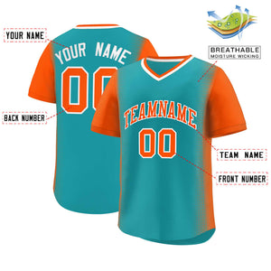 Custom Aqua Orange Personalized Raglan Sleeves Authentic Baseball Jersey