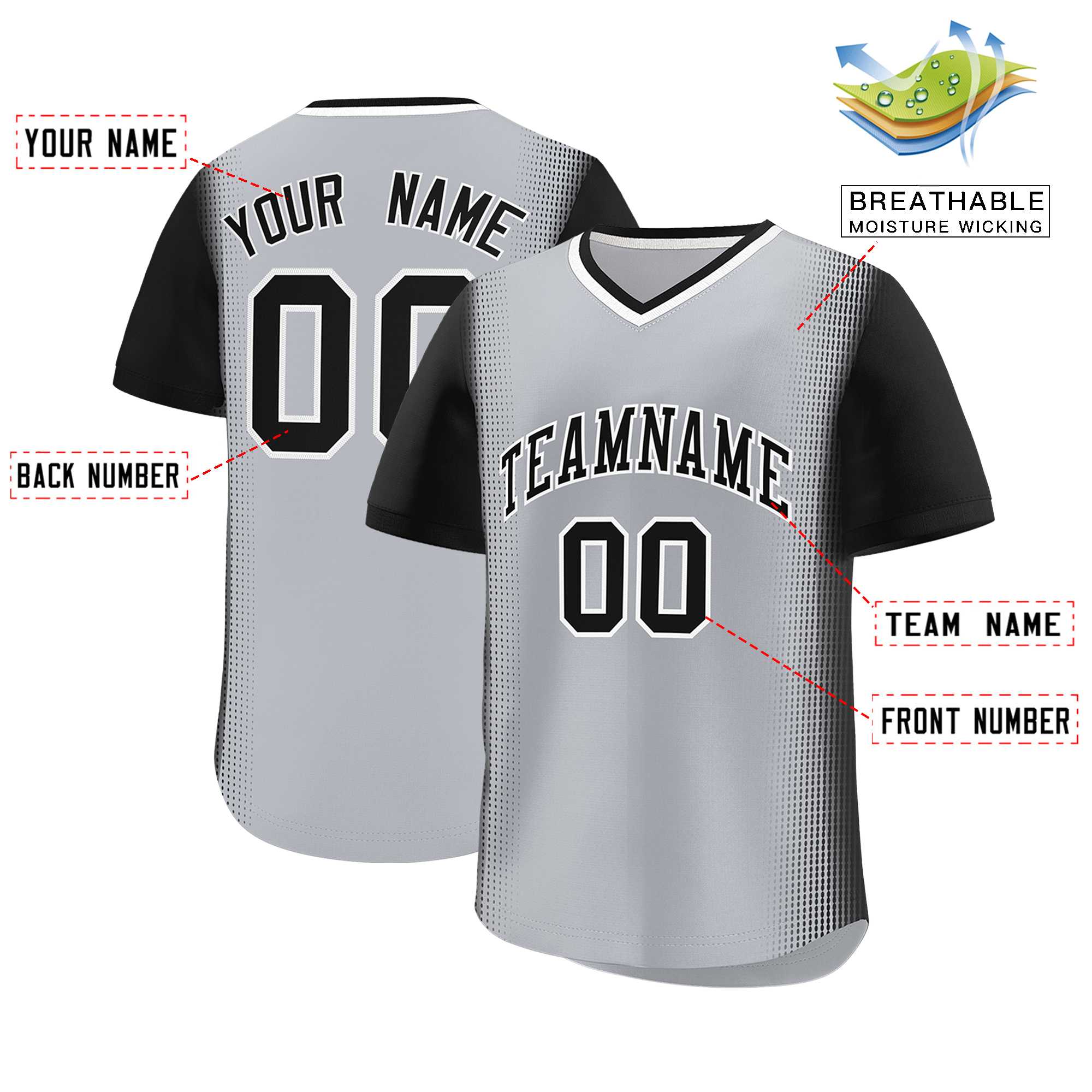 Custom Gray Black Personalized Raglan Sleeves Authentic Baseball Jersey