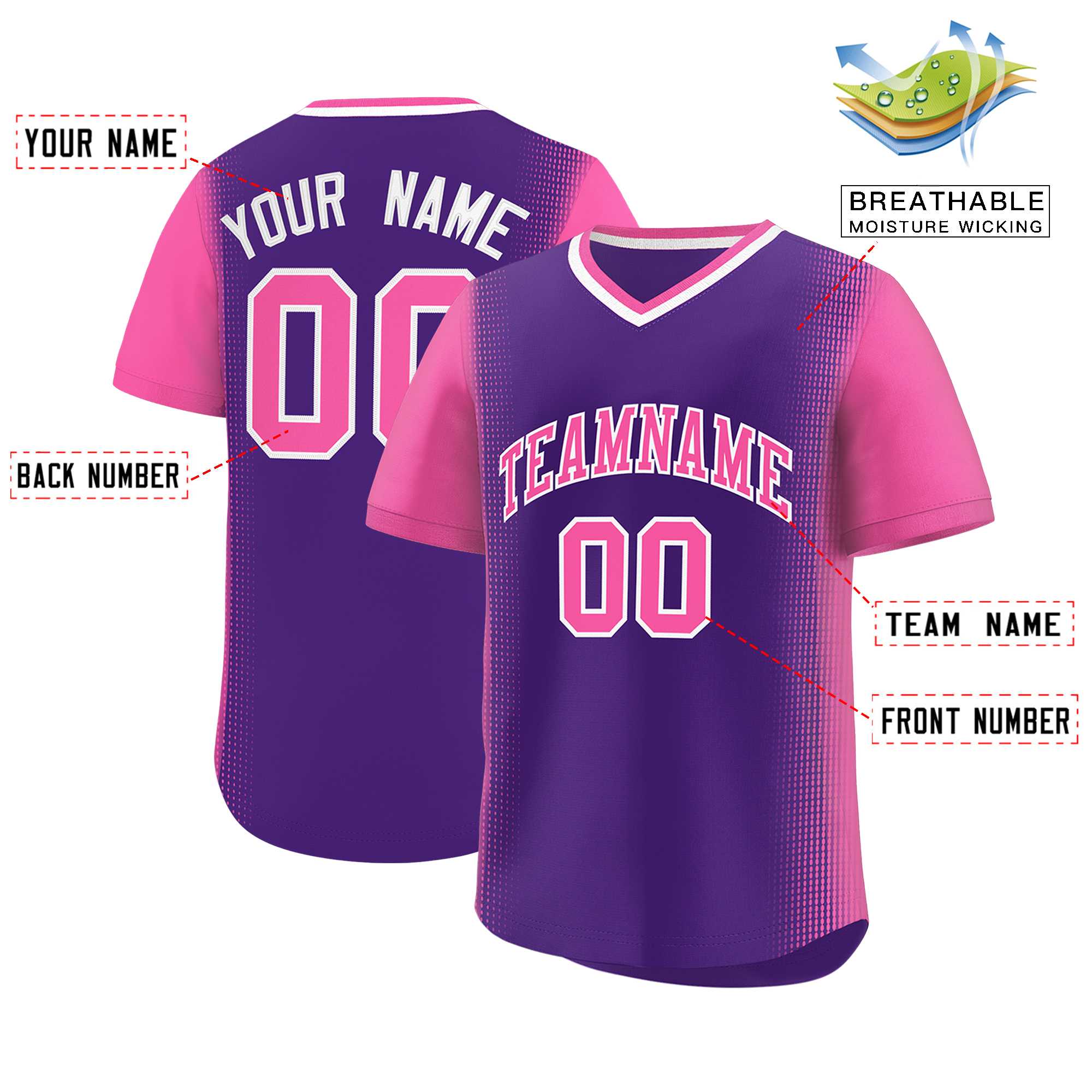 Custom Purple Pink Personalized Raglan Sleeves Authentic Baseball Jersey