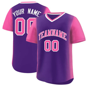 Custom Purple Pink Personalized Raglan Sleeves Authentic Baseball Jersey