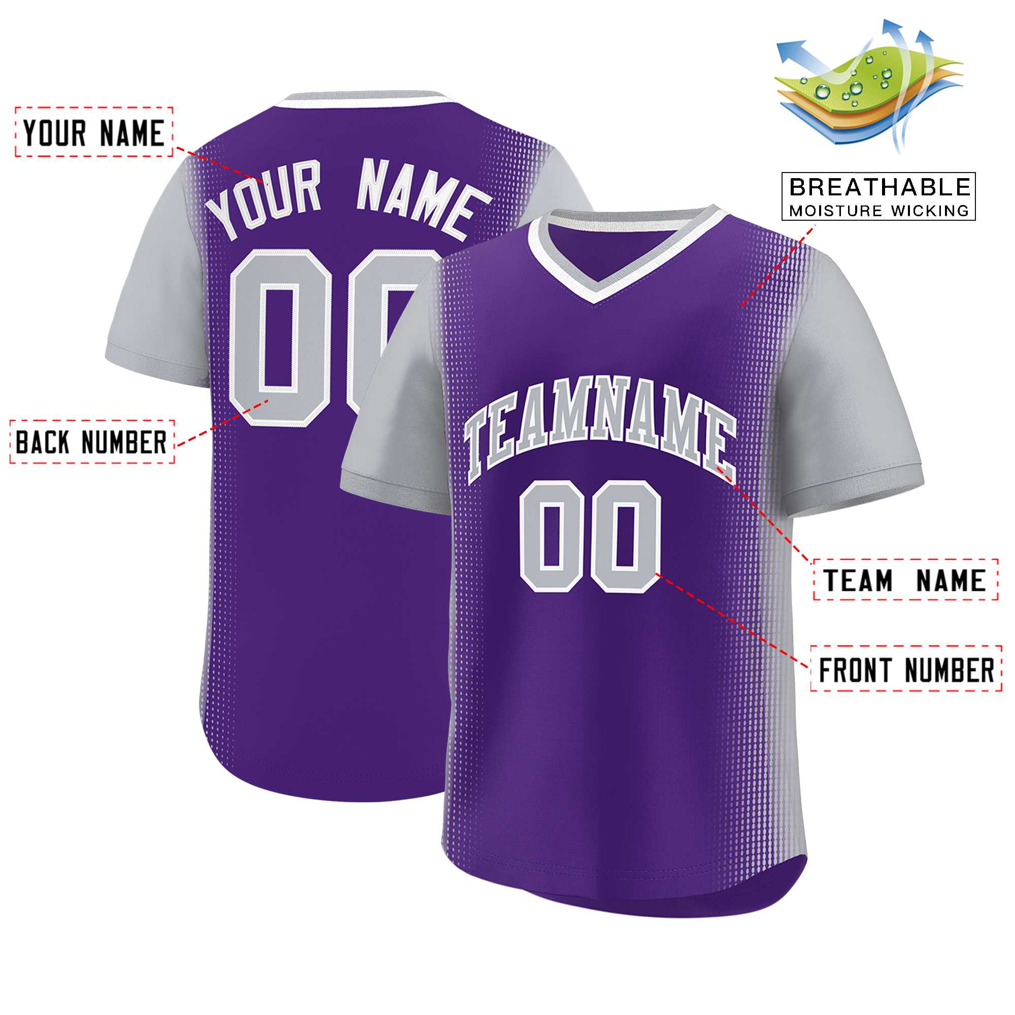 Custom Purple Gray Personalized Raglan Sleeves Authentic Baseball Jersey