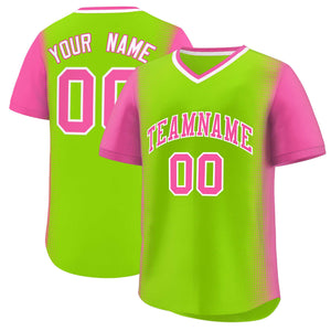 Custom Neon Green Pink Personalized Raglan Sleeves Authentic Baseball Jersey