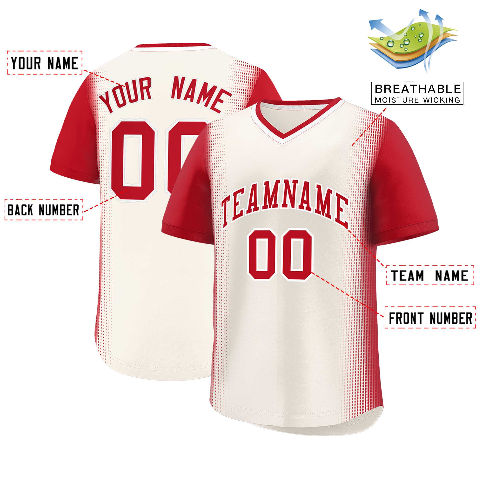 Custom Cream Red Personalized Raglan Sleeves Authentic Baseball Jersey