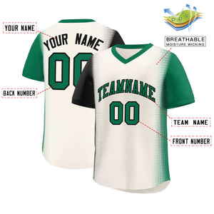 Custom Cream Black-Kelly Green Personalized Raglan Sleeves Authentic Baseball Jersey