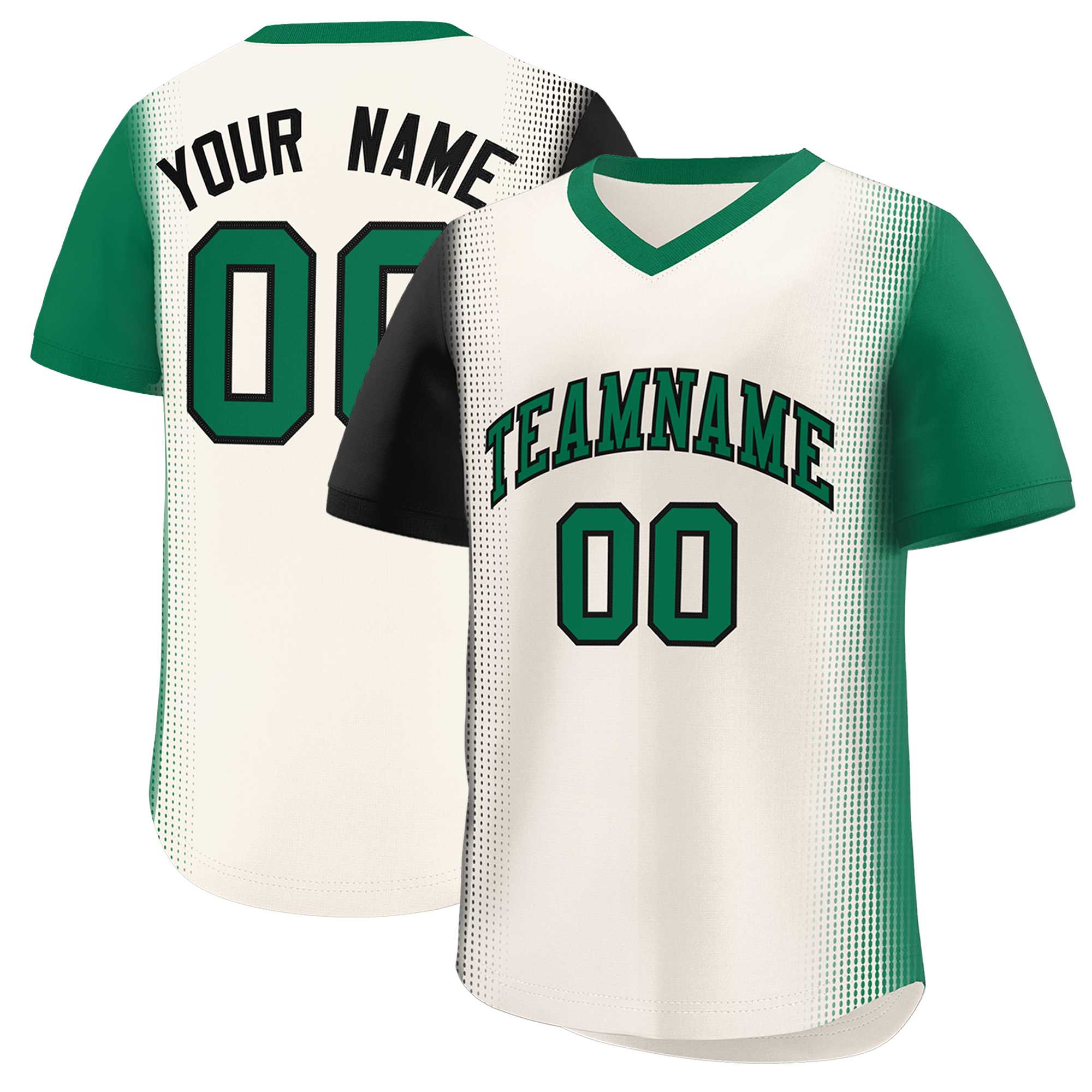 Custom Cream Black-Kelly Green Personalized Raglan Sleeves Authentic Baseball Jersey