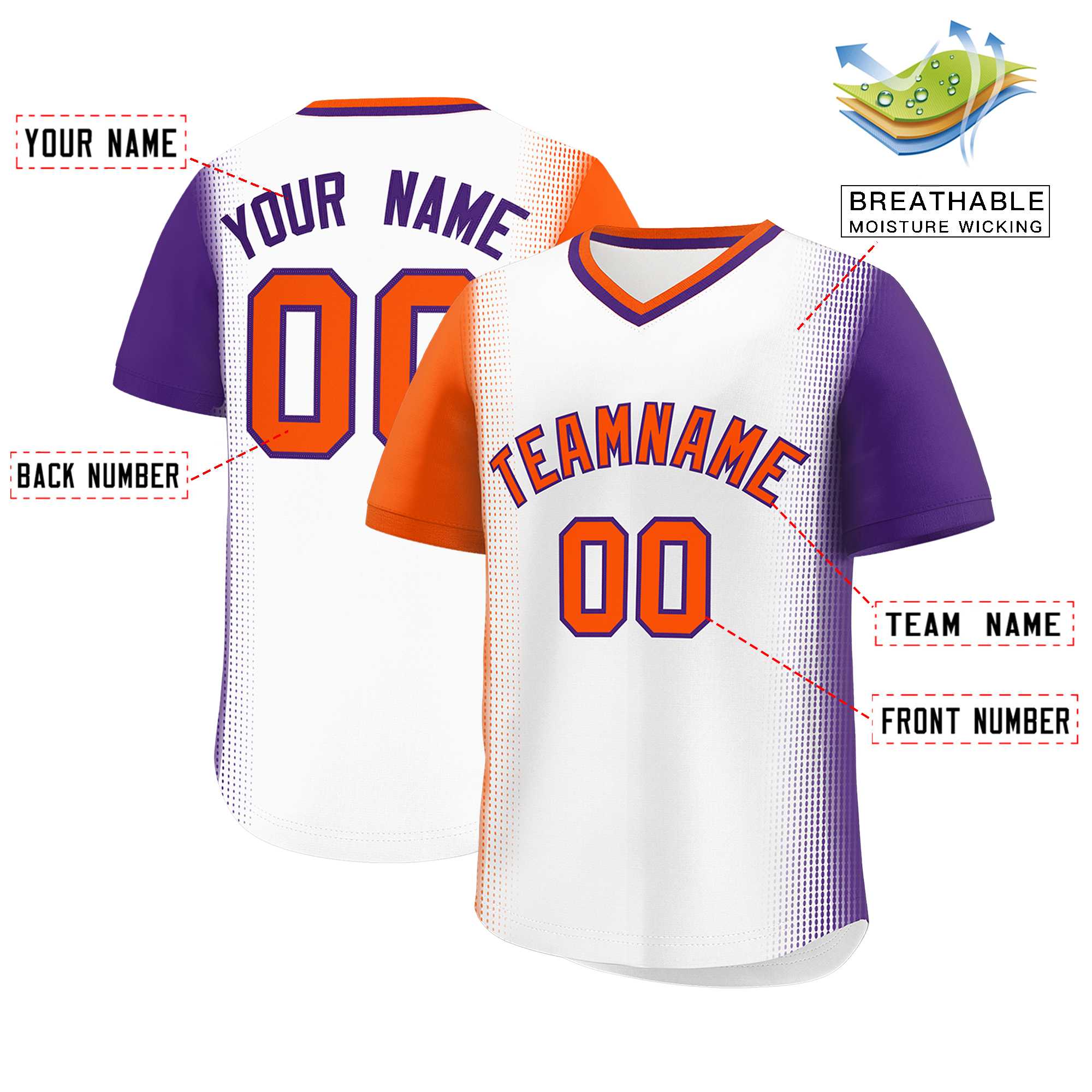 Custom White Orange-Purple Personalized Raglan Sleeves Authentic Baseball Jersey