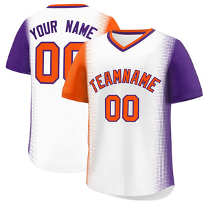 Custom White Orange-Purple Personalized Raglan Sleeves Authentic Baseball Jersey