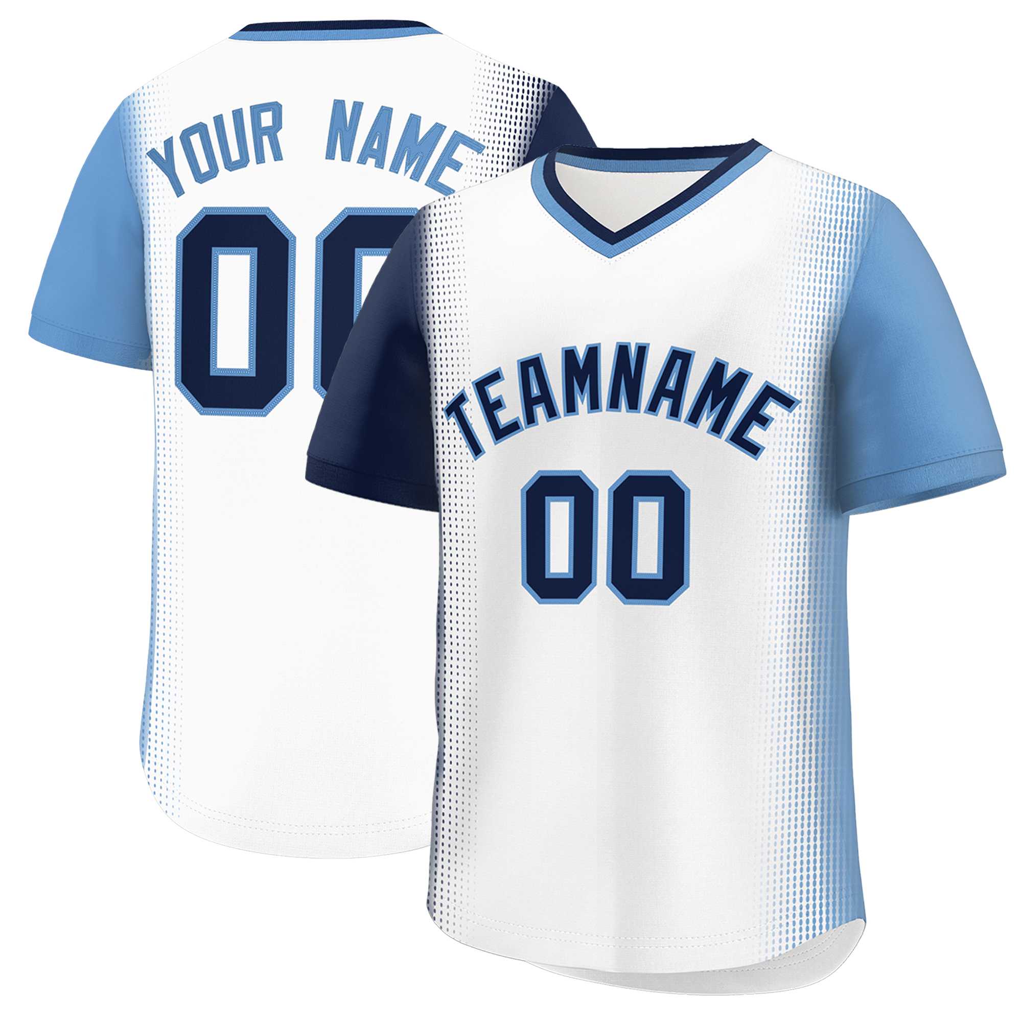 Custom White Navy-Light Blue Personalized Raglan Sleeves Authentic Baseball Jersey