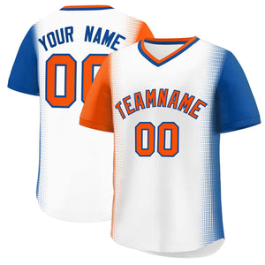 Custom White Orange-Royal Personalized Raglan Sleeves Authentic Baseball Jersey