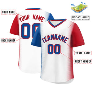 Custom White Royal-Red Personalized Raglan Sleeves Authentic Baseball Jersey