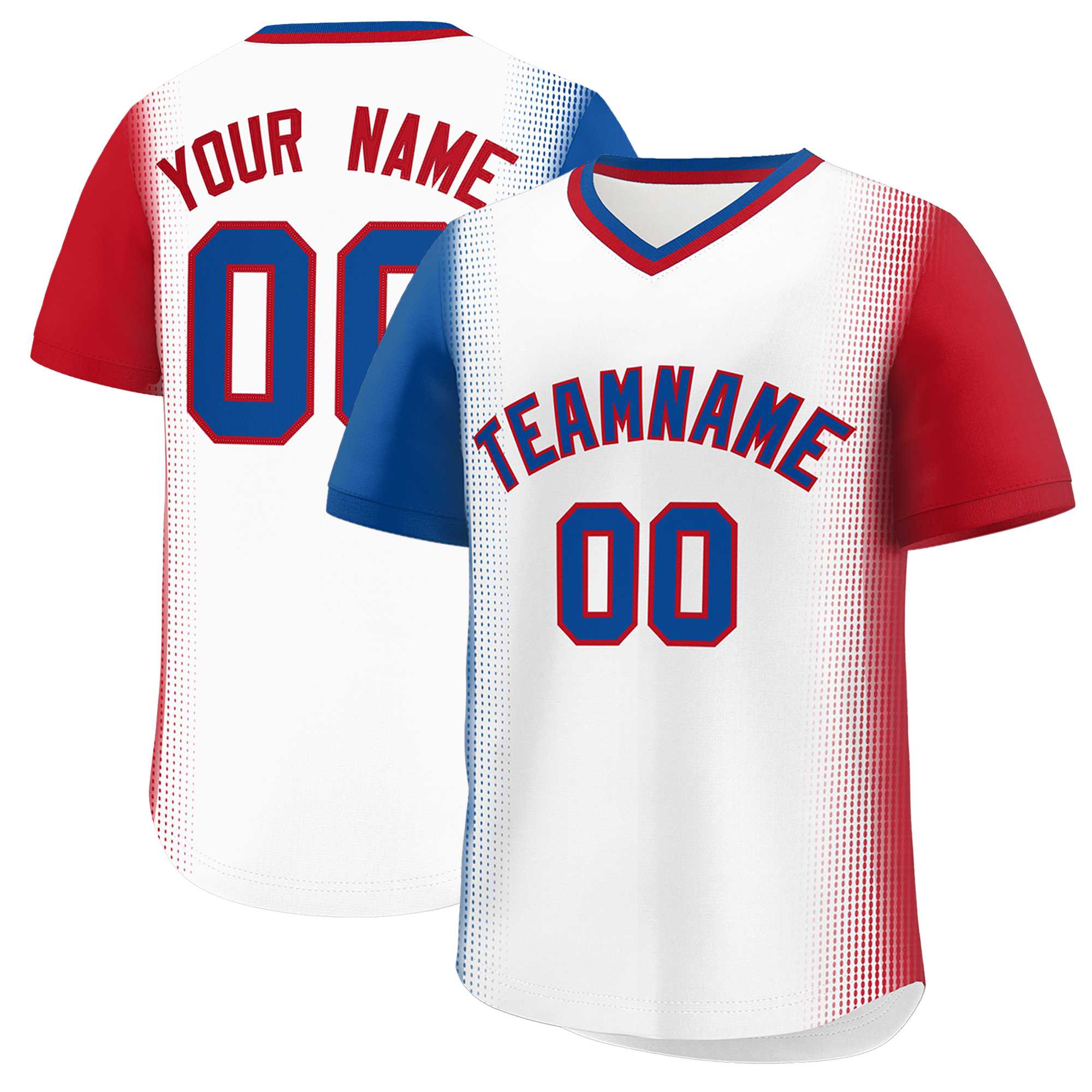 Custom White Royal-Red Personalized Raglan Sleeves Authentic Baseball Jersey