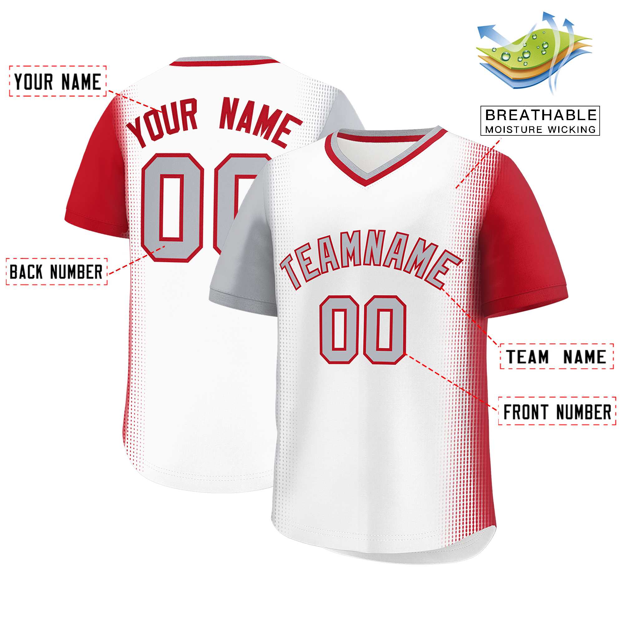 Custom White Gray-Red Personalized Raglan Sleeves Authentic Baseball Jersey